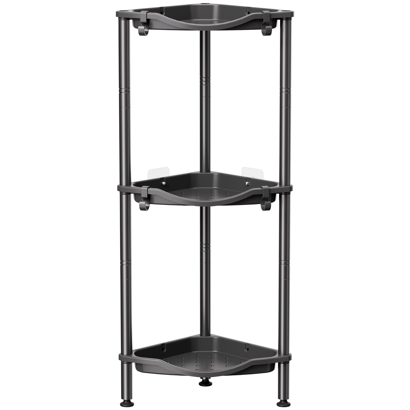 Lifewit Floor Standing Shower Caddy Corner 3 Tier Plastic Shower Stand Rack with Adjustable Feet and Hooks Rustproof