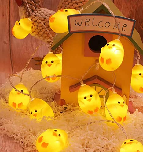 Cadena de luces con 10 ledes de 2 m, luces de Pascua, funciona con pilas, luz blanca cálida, forma de pollito Cover