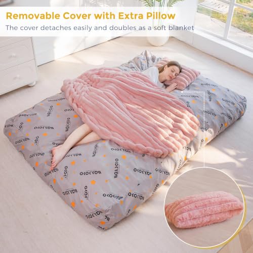 Image of MAXYOYO Bean Bag Chair Bed with Pillow, Convertible Sofa to Floor Bed | Comfy Chair Couch with Removable Cover, High-Density Shredded Foam Filling, Cozy Floor Lounge for Bedroom Living Room