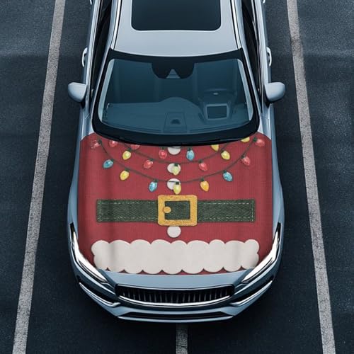 Image of Renewold Christmas Lights Colorful Novelty Car Hood Cover Protector Hood Covers for Cars Xmas Winter Hood Wrap Blanket Women Men Automotive Exterior Accessories Decor for Most Sedan Small SUV Truck