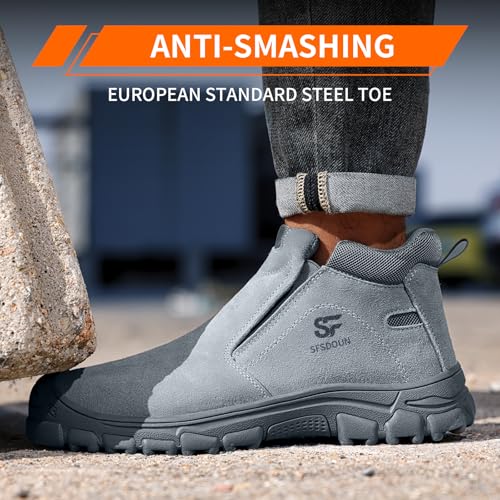 Image of Welding Boots for Men Slip On Work Boots for Men Fireproof Steel Toe Boots Men's Steel Toe Shoes Indestructible Safety Toe Shoes Construction Boots for Welder Men's Work Shoes.