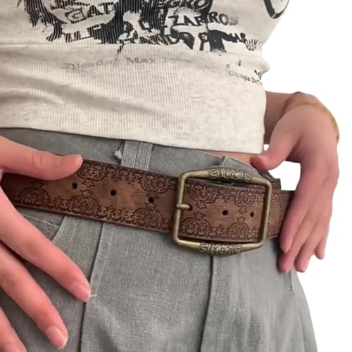 Western Strap for Women - Vintage Embossed Leather Bucket Belt Y2K Cowgirl Engraved Tooled for Jeans Pants2