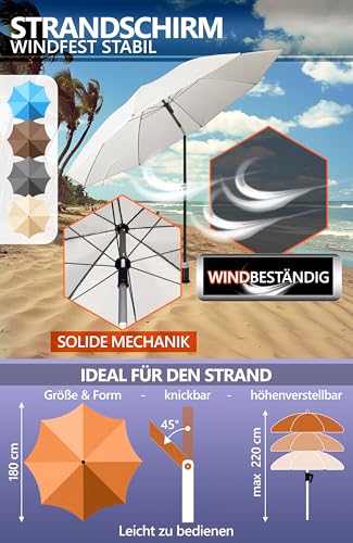 4smile Sonnenschirm Strand Ø 180 cm, 3-IN-1 Set - UPF 50+ Strandschirm windfest stabil SunnyJoy in Beige + Sonnenschirm Schutzhülle + Sonnenschirm Bodenhülse - Sicherer Sonnenschutz Strand – Bild 7