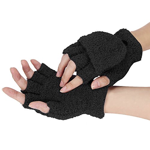 Cinnamou Sexy Fille Femmes Main Poignet Réchauffeur D'hiver Mitaines Mitaines Flip Gants (Noir)