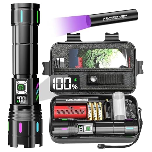 Shadowhawk Lampe Torche Led Ultra Puissante 1,000,000 Lumens | Militaire 12H Éclairag Lampe de Poche Rechargeable, Flashlight Longue Portée pour Camping/Randonnée, Anti-Perte & LCD Display