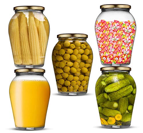 Image of Ash & Roh Big Pot Glass Jar Kitchen Storage Glass Jars & Containers With Airtight Metal Lid - (1000 Ml /1 Ltr /1 Kg) - Set Of (12) - Clear