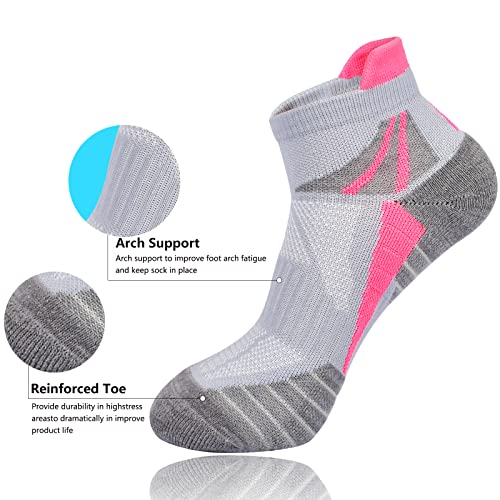 Image of Womens Ankle Socks Athletic Cushioned Sport Socks | Cotton Breathable Performance Tab Quarter Ankle Running Socks for Women 6 Pack