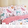 Mooreeke Kids Twin Comforter Sets for Girls 6 Pieces Cute Cat Flower Bedding Set for Teens Microfiber Floral Kids Bed in A Bag with Comforter, Sheet Set, Shams and Decorative Toy Pillow All Season #1
