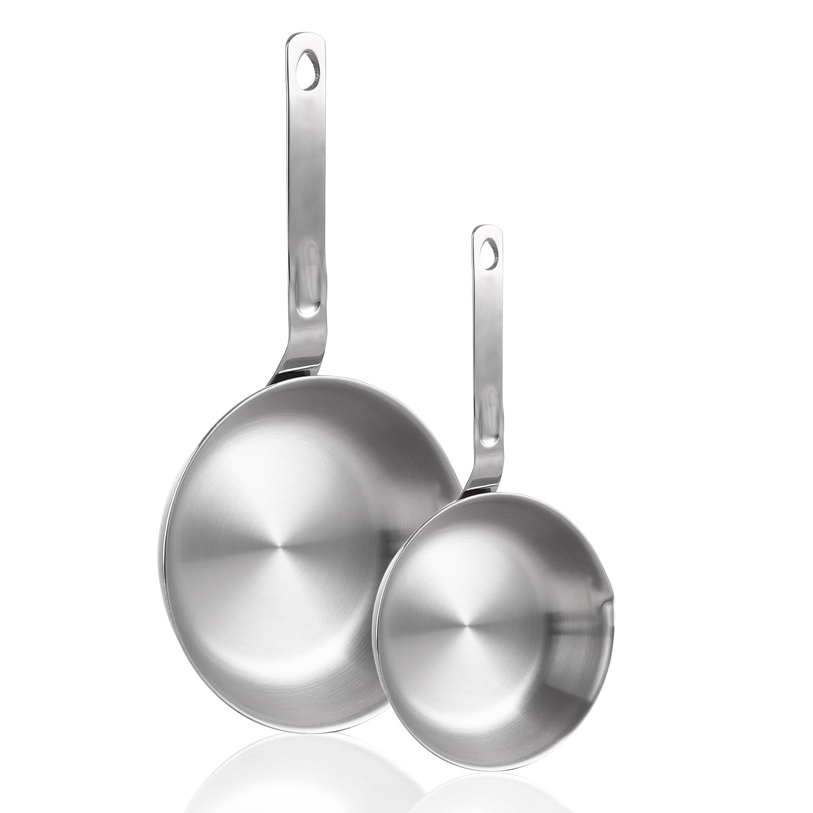 MEIDIV 2 Pack Small Stainless Steel Saucepan,12cm + 16cm Mini Egg Omelette Frying Pan, Small Milk Pan Non-Stick Small Pans for Egg Frying, Sauce, Milk, Suitable for Induction Hobs