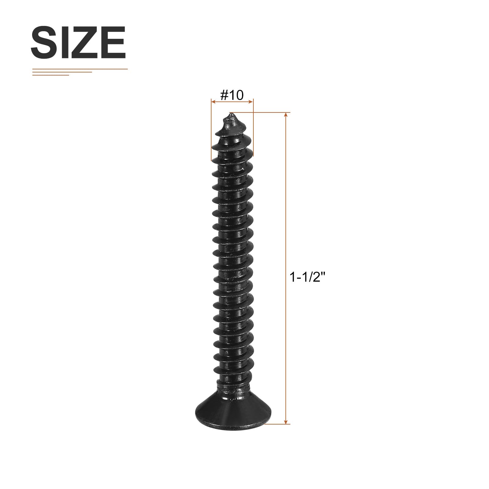 DTGN 50Pcs #10x1-1/2" Flat Head Wood Screws, 304 Stainless Steel Phillips Self Tapping Screws - Good for Woodworking Furniture - Black - Image 2
