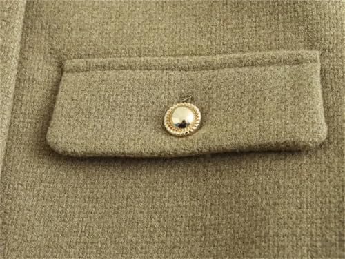 Women Long Sleeve Tweed Cropped Jacket Vintage Slim Button Down Petite Blazer Coat with Flap Pocket3