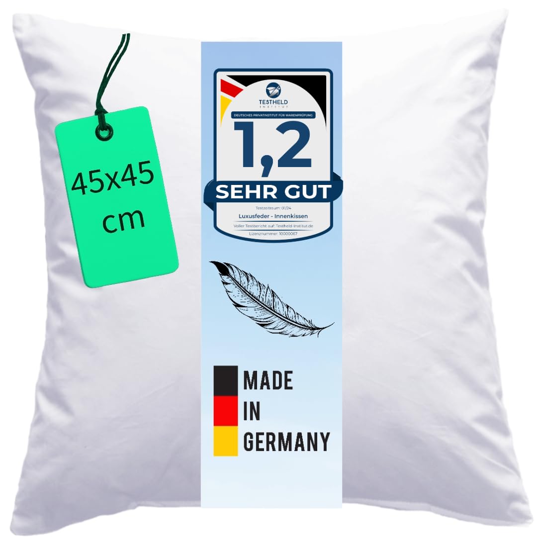 Luxusfeder Sofakissen 45x45 cm Feder Füllung 500g - Bezug 100% Baumwolle - Federkissen - Kissenfüllung - Kisseninlett - Innenkissen - Öko-Tex