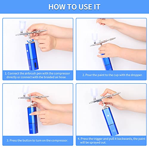 Image of Cordless Airbrush Kit with Compressor Dual Action Rechargeable Detachable Air Brush Gun Portable for Makeup Art Painting Craft Cake Tattoo Model Barber with Two Replacement Batteries
