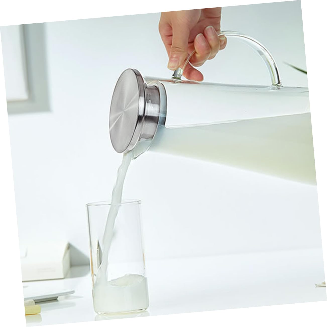 NOLITOY Glaswasserflasche Borosilikatglas 1450 Ml Haushaltsteeflasche Für Küche Wohnzimmer Große Kapazität Bruchsicher