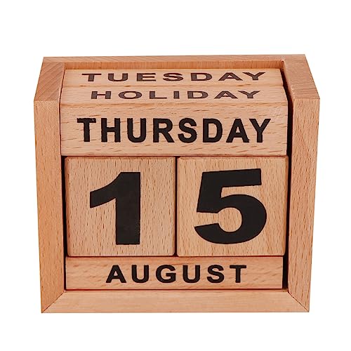 STAR CRAFT Wooden Calendar Table/Desk Calender Office Desk Stationary Calender Handcrafted Natural Wood Perpetual Calendar Set for Desk/Table Decor, Study Room (NATURAL)