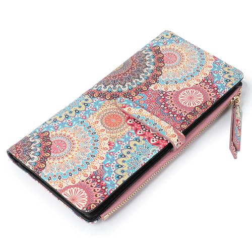 Bifold Women's Wallets,Slim Credit Card Wallet With Zipper Coin Pocket & ID Window,Ladies Wallets for Cash & Cards Organization (Mandala)