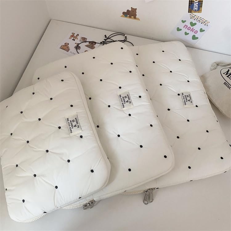 Kawaii Cartoon Polka Dot Puffy Laptop Sleeve Y2K Computer Cover Bag Accessories Pouch Cute Plush Carrying Case (13-14 inch,White) - Image 2
