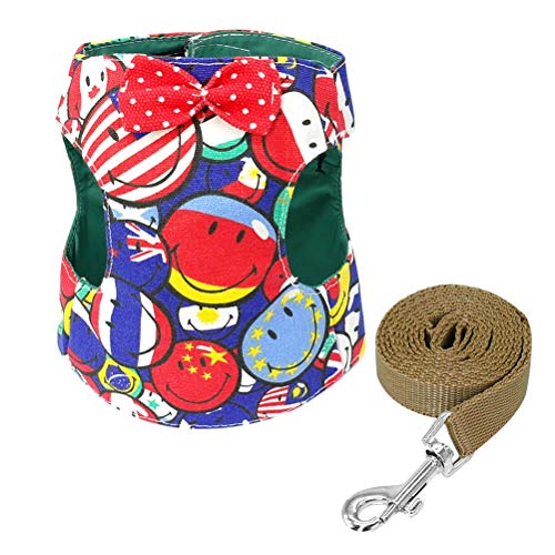 Dog Cat Harness and Leash Set Kitten Jeans Bowtie Vest Harnesses and Walking Leashes Set for Small Medium Large Cats Kitten Red L