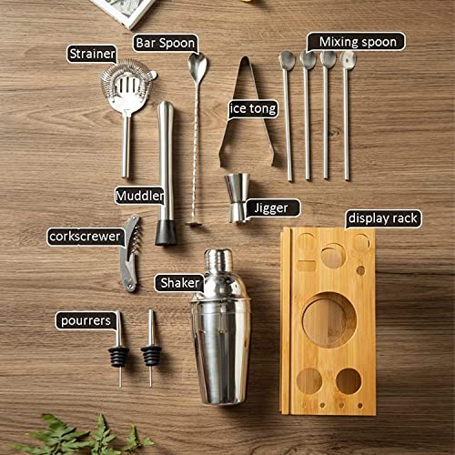 Set de Coctelera de Acero Inoxidable con Soporte de Madera 14 Piezas miniatura 7