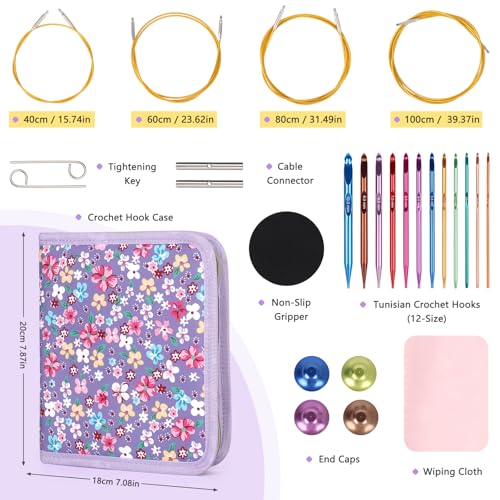 Image of Coopay Tunisian Crochet Hooks Set, 12-Size (3.0mm-10.0mm) Interchangeable Crochet Hooks with 4 Cables (40 /60 /80 /100cm), Smooth & Ergonomic, Perfect for Crocheting Blankets, Dolls, Shawls - Ideal Gifts
