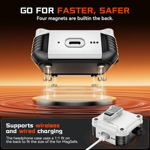 Image of Inesore for AirPods 4 Case with Secure Lock (White) | Phone Stand Design,Compatible with MagSafe,Automatic Snap Switch Secure Cover Carbon Fiber Texture with Cleaner Kit