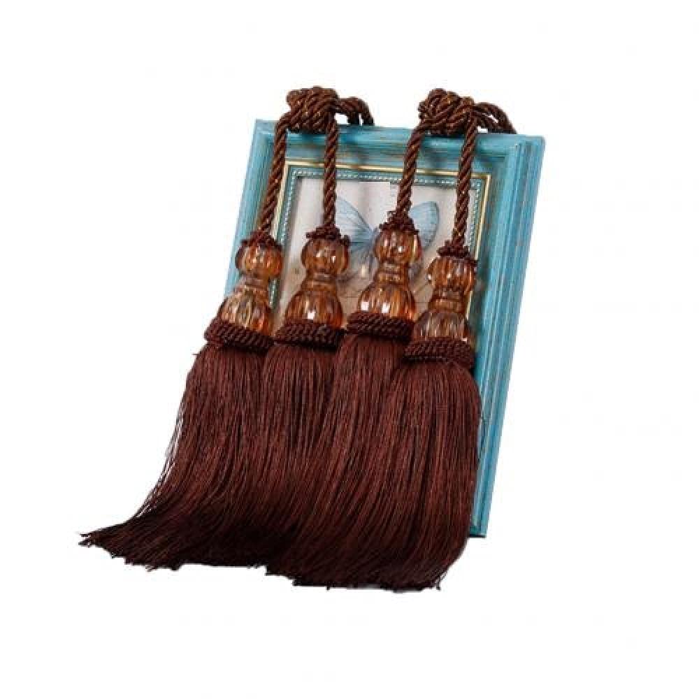 Lot de 6 rideaux à pompons en forme de boule de cristal avec boules tombantes pour la maison, le bureau, la fenêtre, les fournitures de rideaux marron (4 pièces)