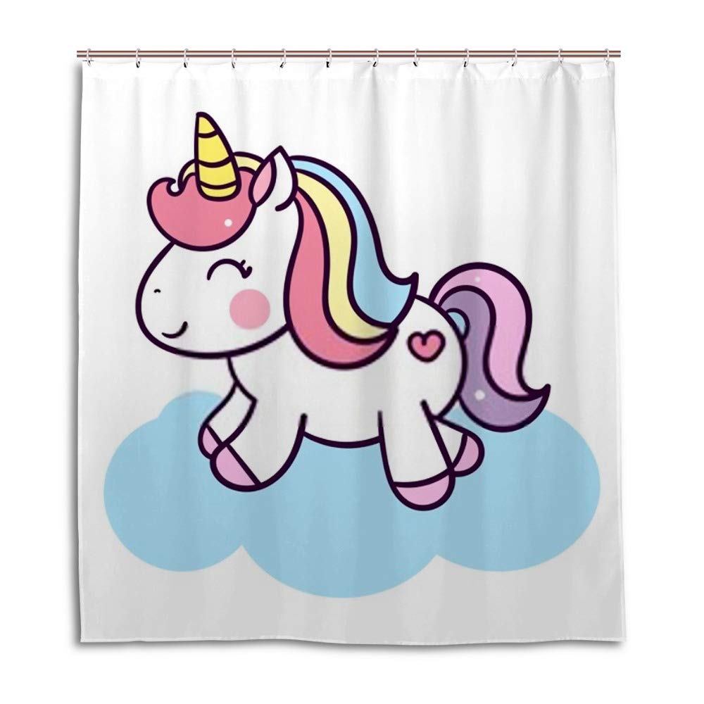 Rideau de douche licorne Chehongg en polyester imperméable pour salle de bain enfant 180x180cm