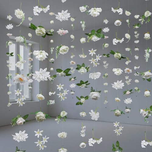 Image of Suncalla 12 Pcs 70.8 ft Wildflower Garland Pre Strung Artificial Hanging Flower Vine Backdrop Decor from Ceiling Floating Silk Floral Garland for Garden Wedding Bridal Shower(Boho,White)