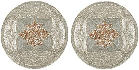 Homebia Designs Handmade Beaded Placemat Charger, 13 Inch Round, Set of 2, Beautiful Decorative Dining Table Placemat for Your Dinner Table Décor - Silver Multi