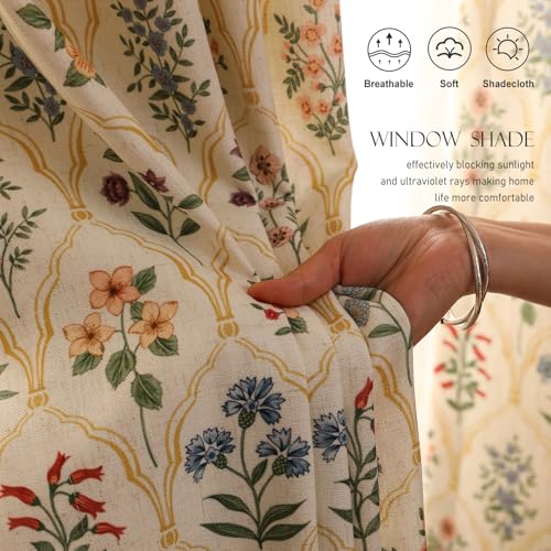 Image of ISAENNE Designer Vintage Linen Printed Curtain,2 Panels,79 inchx53 inch-Serenity B