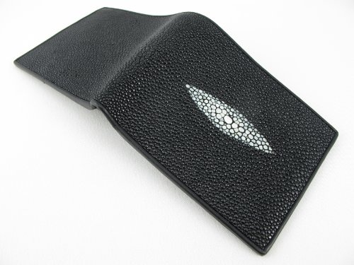 Genuine Stingray Skin Leather Removable Credit Card ID Wallet Black4