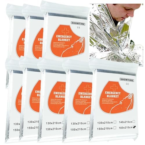 MEETSWEET Emergency Rescue Blanket Outdoor Survival Blanket Waterproof, Windproof, Warm, Sunscreen Lightweight and Portable Suitable for First Aid Bags and Outdoor Camping (Silver 8pcs)