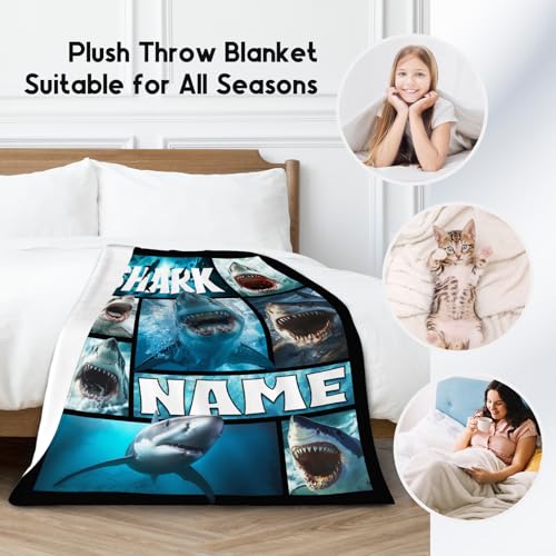 Custom Shark Blanket for Boys - Black Soft Fuzzy Throw Blanket Gifts - 30x40 Inches Cute Blankets for Couch & Office