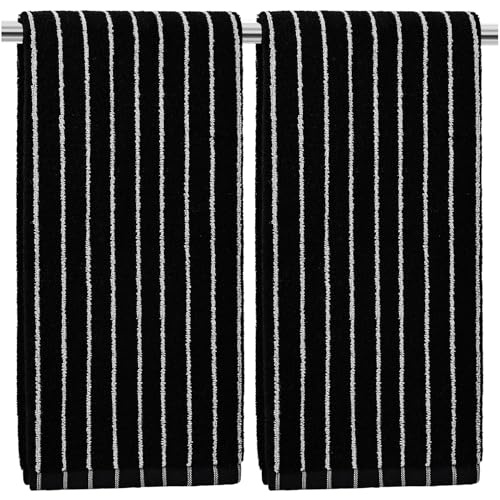 Jacquotha Black Hand Towels Set of 2 Cotton Quick Dry Bathroom Face Towels Modern & Aesthetic Striped 14 x 29