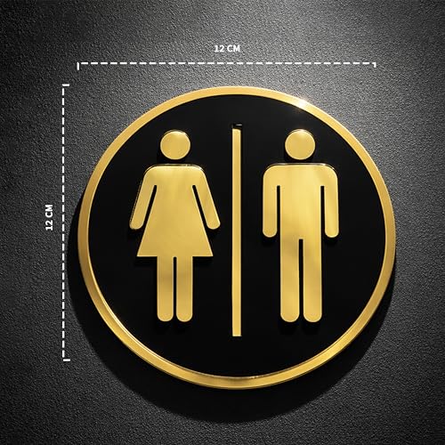 Image of Men & Women Round Acrylic Signage Sticker - Self Adhesive Black Gold Restroom Sign for Office, Cafe, Hotel, Restaurant & Commercial Spaces - Waterproof Premium Label