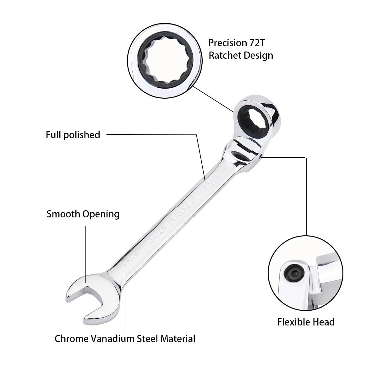 Juego de Llaves Fijas,Llaves Fijas Juego de llaves de trinquete con llave inglesa, herramienta manual, 72 dientes, cabezal flexible, acabado espejo, 6 mm-27 mm, reparación de automóviles y del hogar,