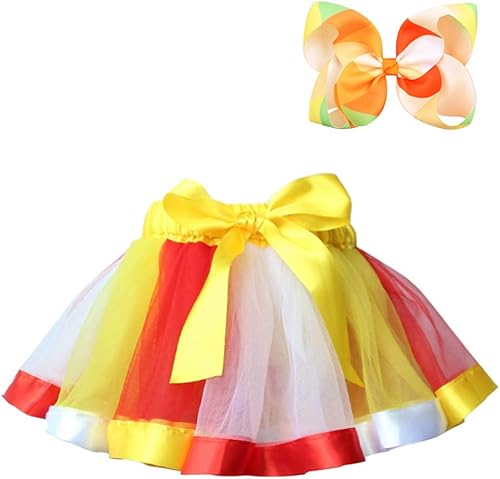BGFKS Falda tutú de tul de ballet en capas para niñas pequeñas con lazos coloridos para el cabello