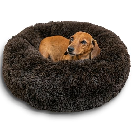 Image of Best Friends by Sheri The Original Calming Donut Dog Bed for Small Dogs up to 25 lbs, Shag Faux Fur, Dark Chocolate, 23 inch x 23 inch