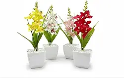 Kit 4 Vasos Decorativos com Orquídeas Artificiais – Arranjo Realista para Sala, Escritório e Presente