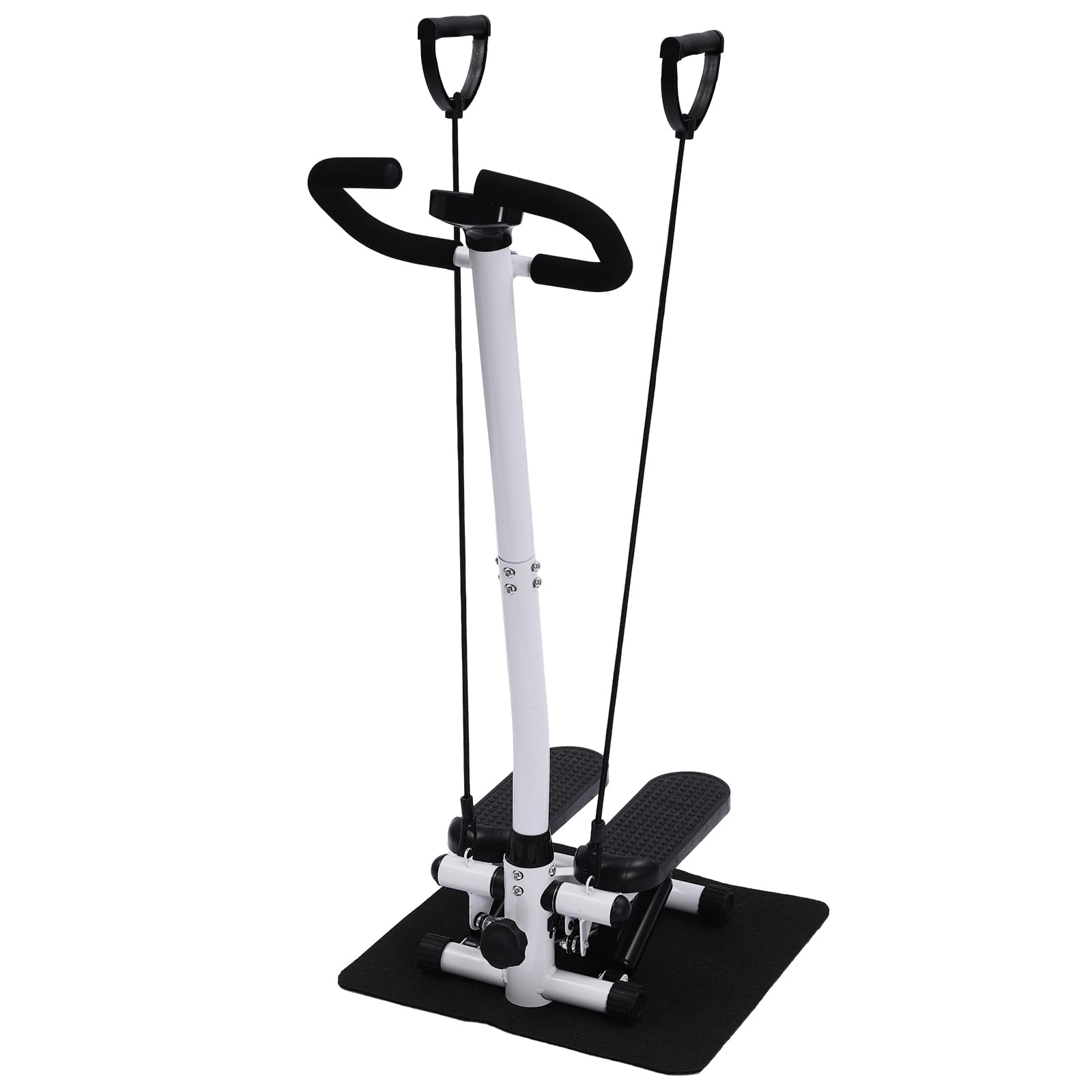 Fitness Stepper, con asas, sistema hidráulico, pantalla LCD, altura ajustable, bandas de resistencia, tubo de acero, material PP, negro, para entrenamiento en casa