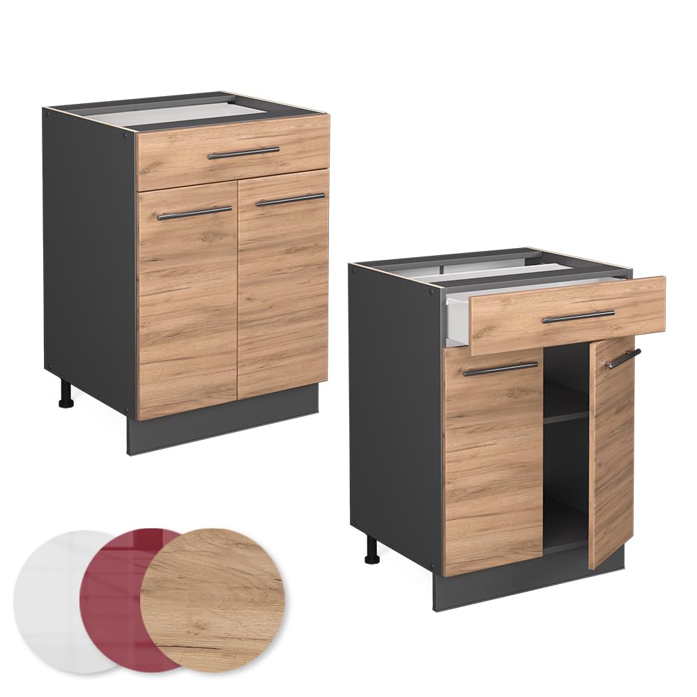 Vicco Mueble bajo de Cocina Fame-Line, Roble Dorado, 60 cm con cajón, sin encimera, para Combinar con Otros módulos de la Serie Fame-Line