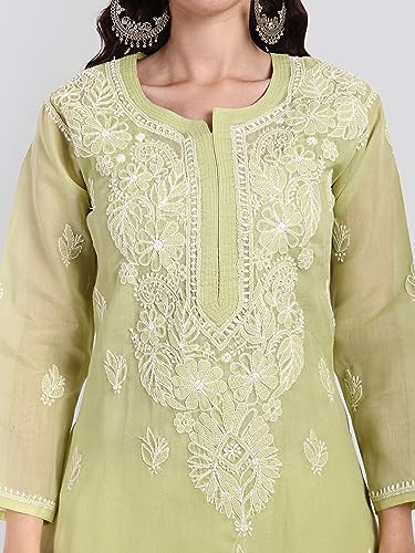 Image of Seva Chikan Hand Embroidered Lucknowi Chikankari Cotton Kurta Kurti for Women SCL4316