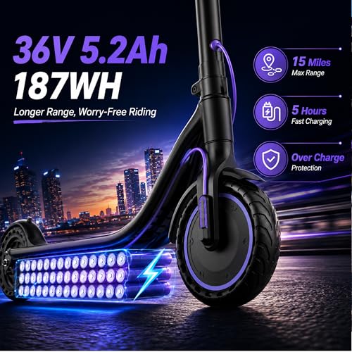 Image of Electric Scooter for Adults and Teens, 19 MPH, 15 to 21 Miles Long Range, 350W Motor, Lightweight E Scooter with App, 8.5-inch Tires and Dual Braking