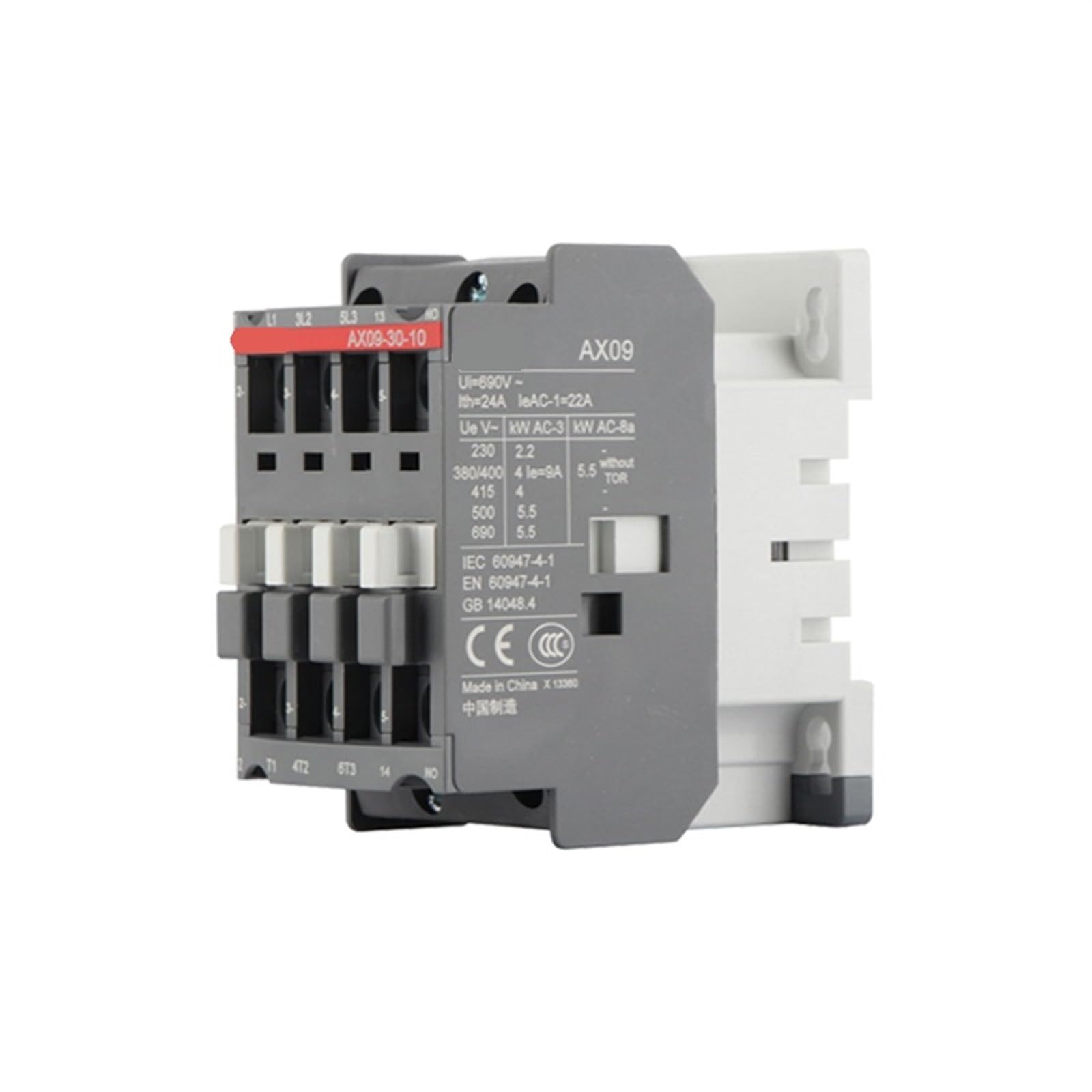 Contactores de 3 polos AX 1NC o 1NO 50HZ/60HZ 24V~440V 9A AX09-30-10 (1NO) AX09-30-01 (1NC) 1 pieza(AX09-30-01 24V)
