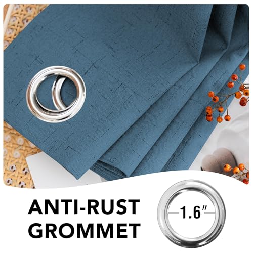 Image of H.VERSAILTEX Linen Curtains 100% Blackout Curtains for Bedroom 102 inch Long Full Light Blocking Nature Linen Blended Window Curtains for Living Room Nickel Grommet (2 Panels, Blue Sapphire)