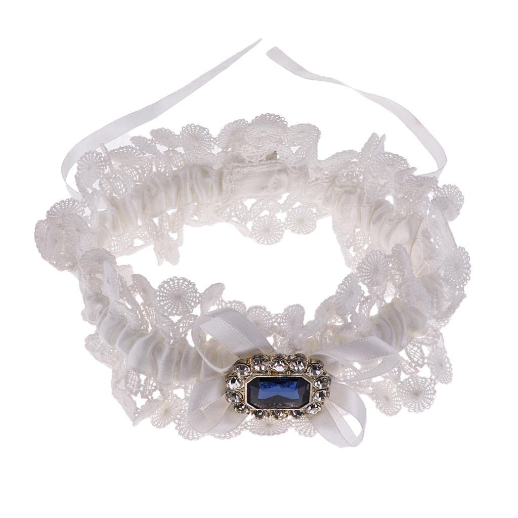 Wedding Bridal White Lace Garter With Crystal Sapphire CharmCollectibles