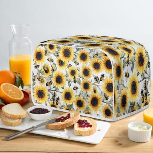 Image of Talayituse Sunflower Bee Print Toaster Cover 4 Slice Wide Slot, Lightweight Bread Maker Cover Dust Protection Washable Appliance Bag, M
