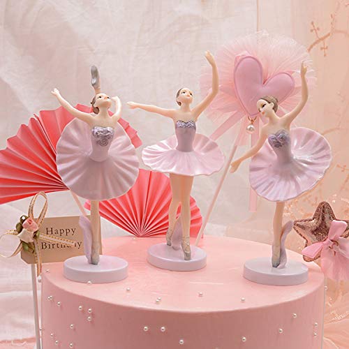 HYSTYLE 3 Pcs Pink Dancing Ballerina Girl Figurine, Miniature Ballerina Girl Figure Collection Playset Doll Toy, Ballerina Girl Cake Topper, Ballerina Girl Plant Pot Craft Dollhouse Decoration, Cake Decoration, Landscape Scenes