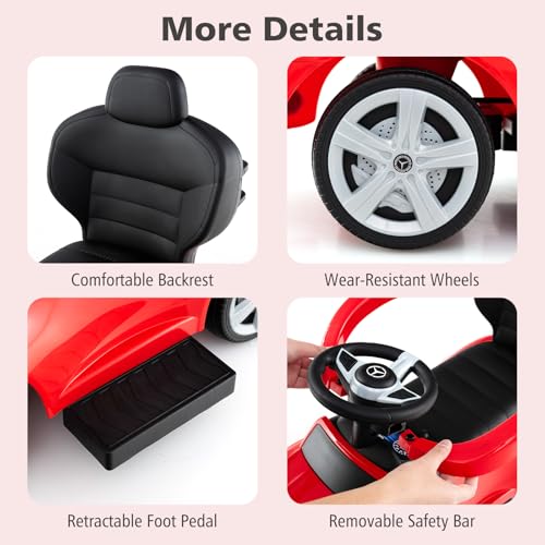Image of Licensed Mercedes Benz Push Car for Toddlers by INFANS, 3 in 1 Sliding Walking Car with Push Handle, Horn, Music, Underneath Storage, Foot-to-Floor Ride on Toys for Boys Girls, Red