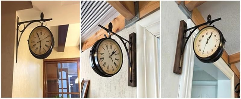 Reloj De JardíN Exterior Reloj de Pared de Metal Resistente al Agua de Doble Cara, silencioso, for Interiores y Exteriores, for decoración del hogar y el jardín.(White)